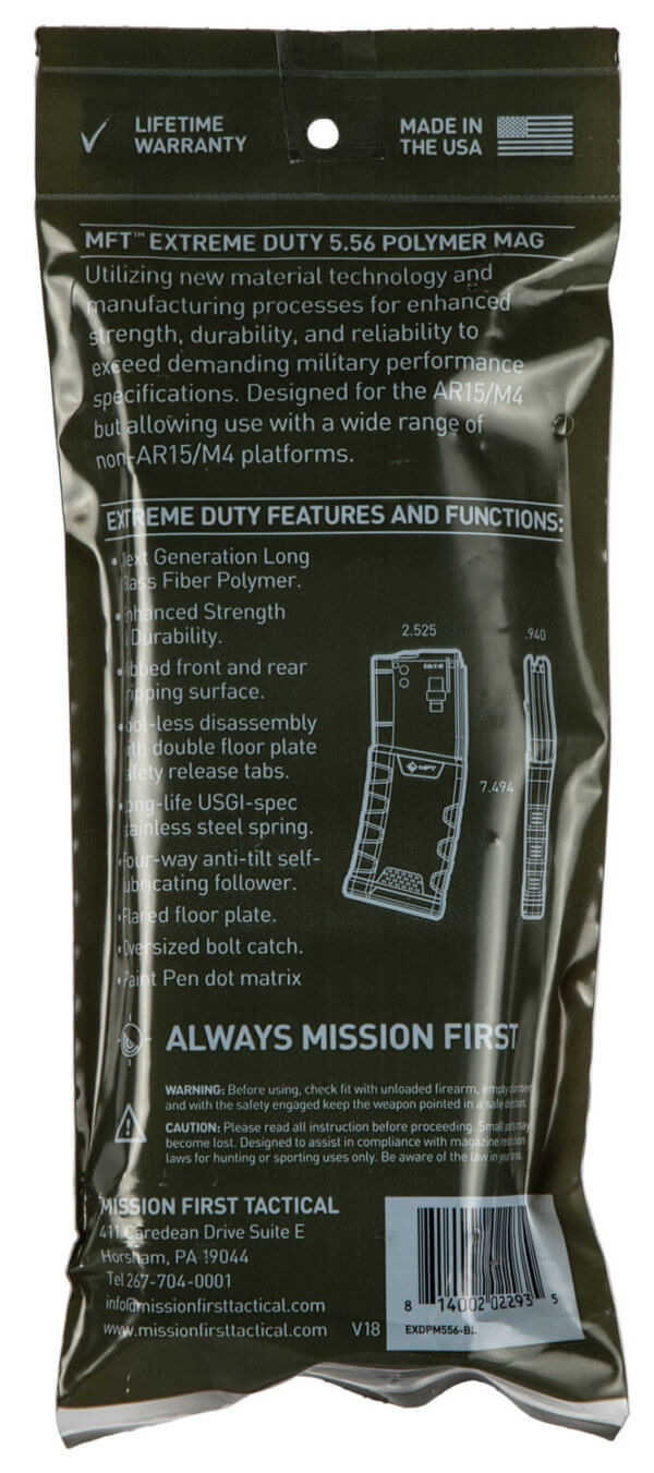 Mission First Tactical EXDPM556 Extreme Duty Black Detachable 30rd 223 Rem /5.56x45mm NATO for AR-15 for M4