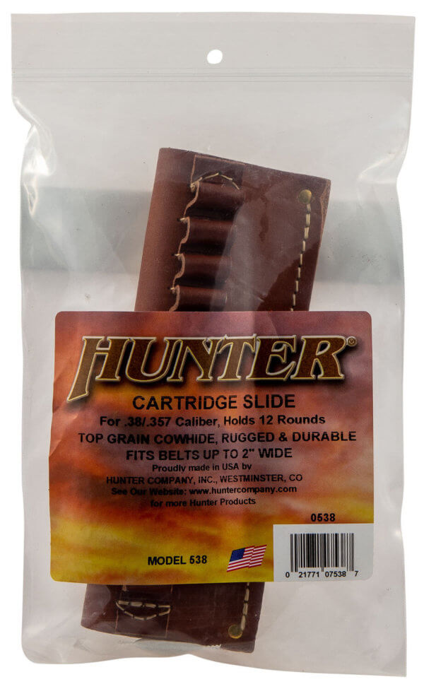 Hunter Company 0538 Cartridge Belt Slide Chestnut Tan Leather 38 Cal Capacity 12rd Pistol Belt Slide Mount 2″ Belt