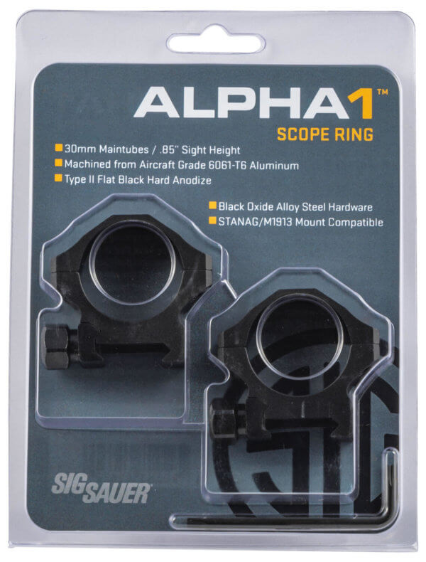 Sig Sauer Electro-Optics SOA10011 Alpha1 Hunting Scope Ring Set For Rifle Weaver Low 30mm Tube 0 MOA Black Powder Coated Aluminum