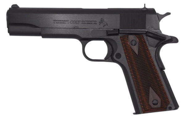 Colt Mfg O1911C 1911 Government 45 ACP Caliber with 5″ National Match Barrel 7+1 Capacity Blued Finish Steel Frame Serrated Slide & Double Diamond Checkered Rosewood Grip