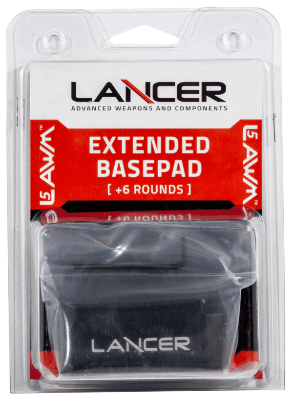 Lancer EXTBP06BLK L5AWM Magazine Base Pad Extended 6rd Compatible w/ Lancer L5 Advance Warfighter Magazine Black Aluminum