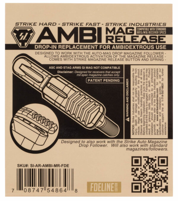 Strike ARAMBIMRFDE Ambidextrous Magazine Release AR-15 M16 Mil-Spec Flat Dark Earth Aluminum