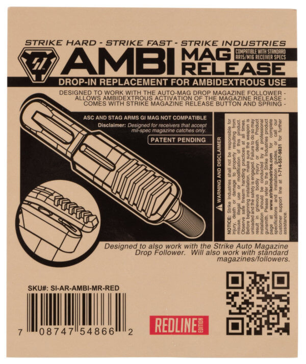 Strike ARAMBIMRRED Ambidextrous Magazine Release AR-15 M16 Mil-Spec Red Aluminum
