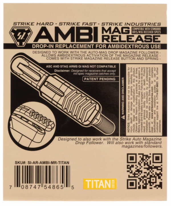 Strike Industries ARAMBIMRTITAN Ambidextrous Magazine Release AR-15 M16 Mil-Spec Titan Aluminum
