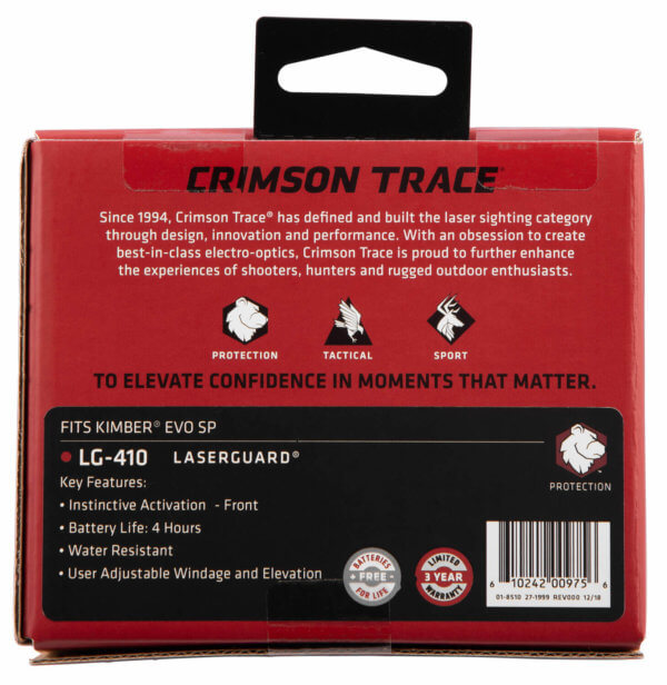 Crimson Trace LG410 Lasergrips 5mW Red Laser with 633nM Wavelength & Black Finish for Kimber EVO SP