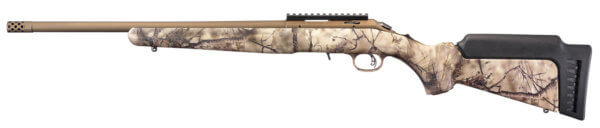 Ruger 8372 American Rimfire 22 LR 10+1 18″ Threaded Barrel With Muzzle Brake Bronze Cerakote Alloy Steel GoWild Camo I-M Brush Synthetic Stock Accepts All 10/22 Magazines Optics Ready