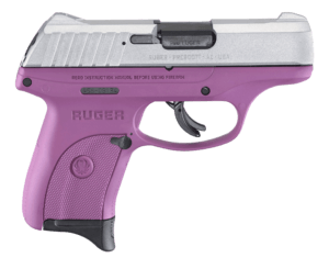 Ruger 3295 EC9s  Compact Frame 9mm Luger 7+1  3.12 Black Steel Barrel  Aluminum Cerakote Serrated Steel Slide  Purple Polymer Frame  Purple Grip  Manual/Trigger Safety  Right Hand”