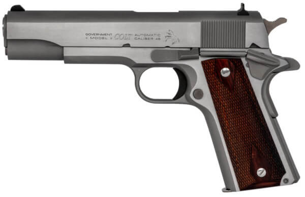 Colt Mfg O1911CSS 1911 Government 45 ACP Caliber with 5″ National Match Barrel 7+1 Capacity Overall Stainless Steel Serrated Slide Rosewood Grip & 70 Series Firing System