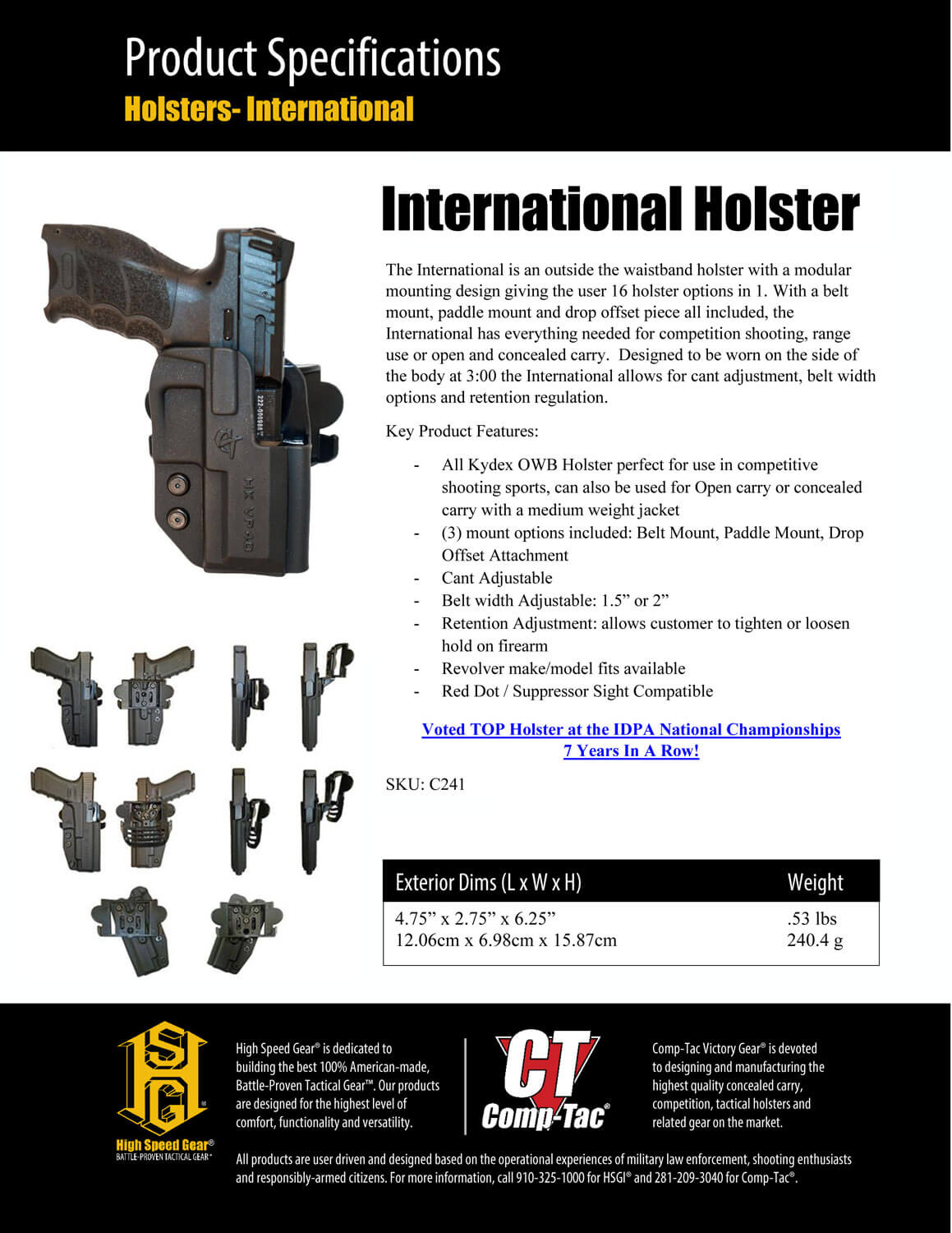 Comp-Tac C241GL064RBKN International OWB Glock 40 Modular Pistol Holster