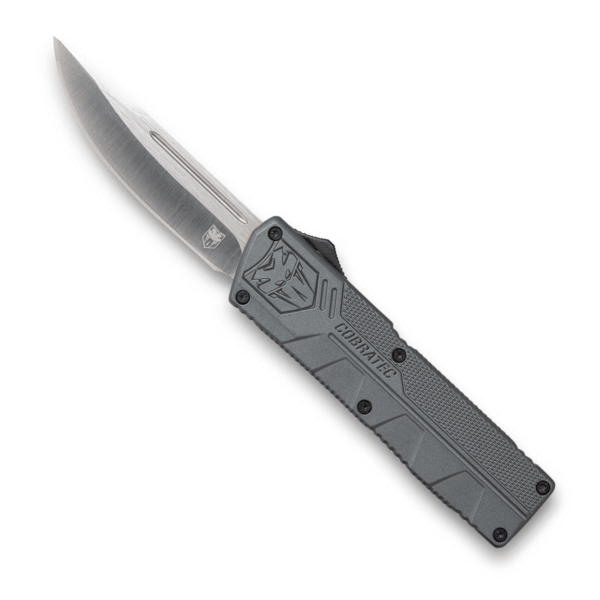 CobraTec Knives GYCTLWDNS Lightweight 3.25″ OTF Drop Point Plain D2 Steel Blade/Gray Aluminum Handle Includes Pocket Clip