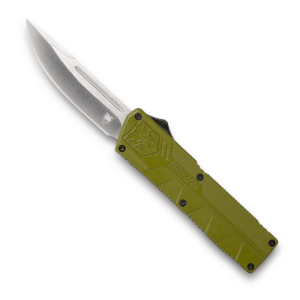 CobraTec Knives ODCTLWDNS Lightweight 3.25″ OTF Drop Point Plain D2 Steel Blade/OD Green Aluminum Handle Includes Pocket Clip