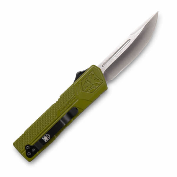 CobraTec Knives ODCTLWDNS Lightweight 3.25″ OTF Drop Point Plain D2 Steel Blade/OD Green Aluminum Handle Includes Pocket Clip