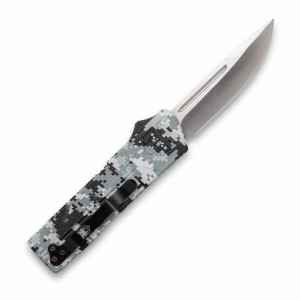 CobraTec Knives WDCCTLWDNS Lightweight 3.25″ OTF Drop Point Plain D2 Steel Blade/Winter Digi Camo Aluminum Handle Includes Pocket Clip