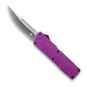 CobraTec Knives PURCTLWDNS Lightweight 3.25″ OTF Drop Point Plain D2 Steel Blade/Purple Aluminum Handle Includes Pocket Clip