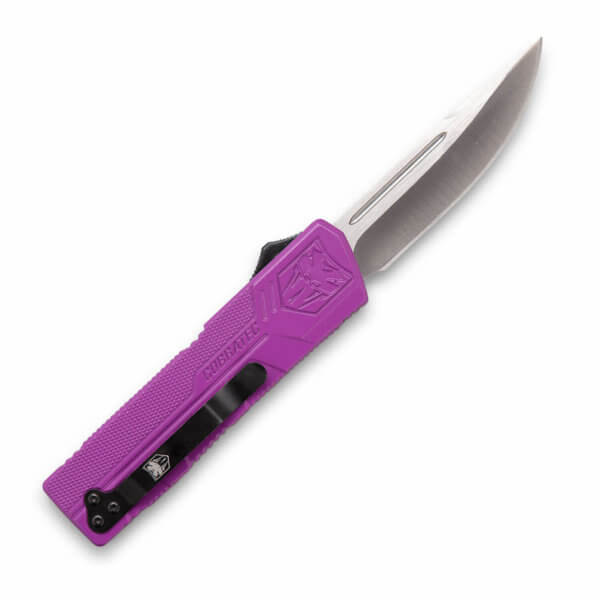CobraTec Knives PURCTLWDNS Lightweight 3.25″ OTF Drop Point Plain D2 Steel Blade/Purple Aluminum Handle Includes Pocket Clip