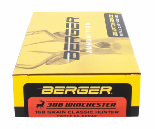 Berger Bullets 60040 Classic Hunter 308 Win 168 gr Hybrid Boat-Tail (HBT) 20rd Box