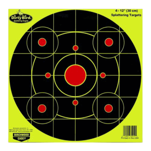 Birchwood Casey 35925 Dirty Bird Sight-In 12″ Bullseye Paper Hanging Pistol/Rifle Black/Yellow 25 Per Pkg