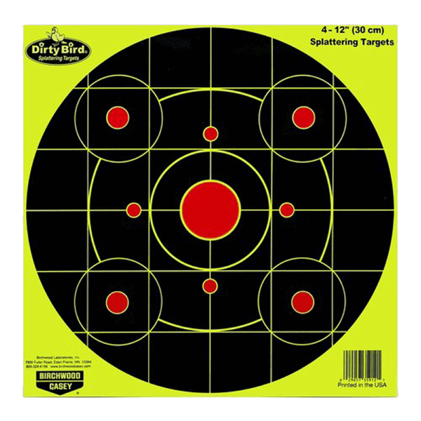 Birchwood Casey 35925 Dirty Bird Sight-In 12″ Bullseye Paper Hanging Pistol/Rifle Black/Yellow 25 Per Pkg