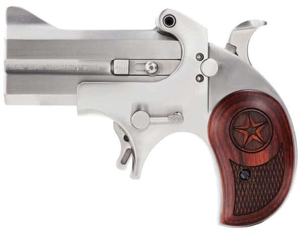 Bond Arms BACD Cowboy Defender 45 Colt (LC)/410 Gauge 2rd 3″ Barrel Stainless Metal Finish Blade Front/Fixed Rear Sights Laminated Rosewood Grip No Trigger Guard Manual Safety