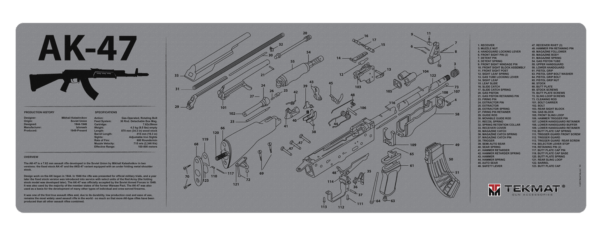 TekMat TEKR36AK47GY AK-47 Cleaning Mat Black/Gray Rubber 36″ Long AK-47 Parts Diagram