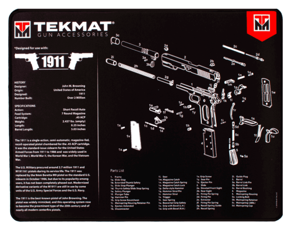TekMat TEKR201911 1911 Ultra Cleaning Mat Black/White Rubber 20″ Long 1911 Parts Diagram