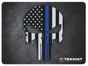 TekMat TEKR20PUNISHER Blue Line Punisher Ultra Cleaning Mat Black/White/Blue Rubber 20″ Long Blue Line Punisher Skull
