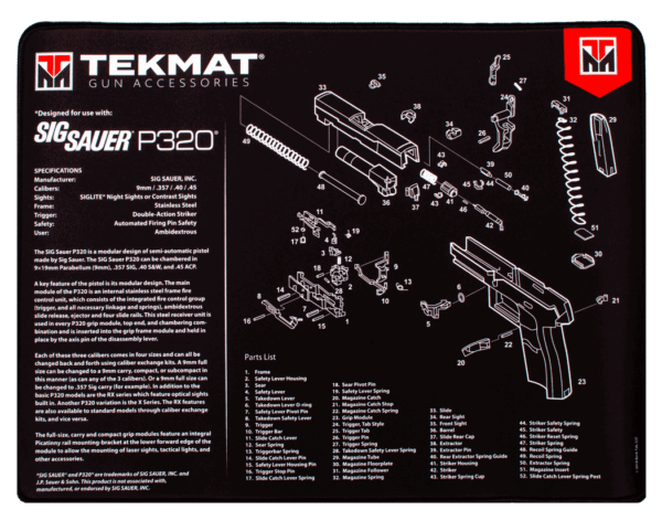 TekMat TEKR20SIGP320 Sig Sauer P320 Ultra Cleaning Mat Black/White Rubber 20″ Long Sig P320 Parts Diagram