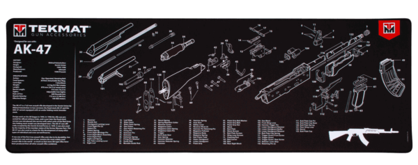 TekMat TEKR44AK47 AK-47 Ultra Cleaning Mat Black/White Rubber 44″ Long 15″ x 44″ AK-47 Parts Diagram Illustration