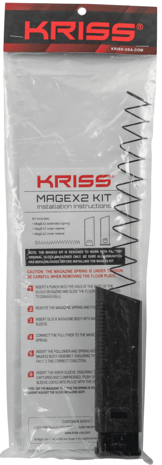 Kriss USA KVAMX2K45BL00 Mag-Ex2 Extension Kit made of Polymer with Black Finish & Adds 17 Extra Rounds for 45 ACP 13rd Glock 21 Gen3-5 Magazines (30rd Total)