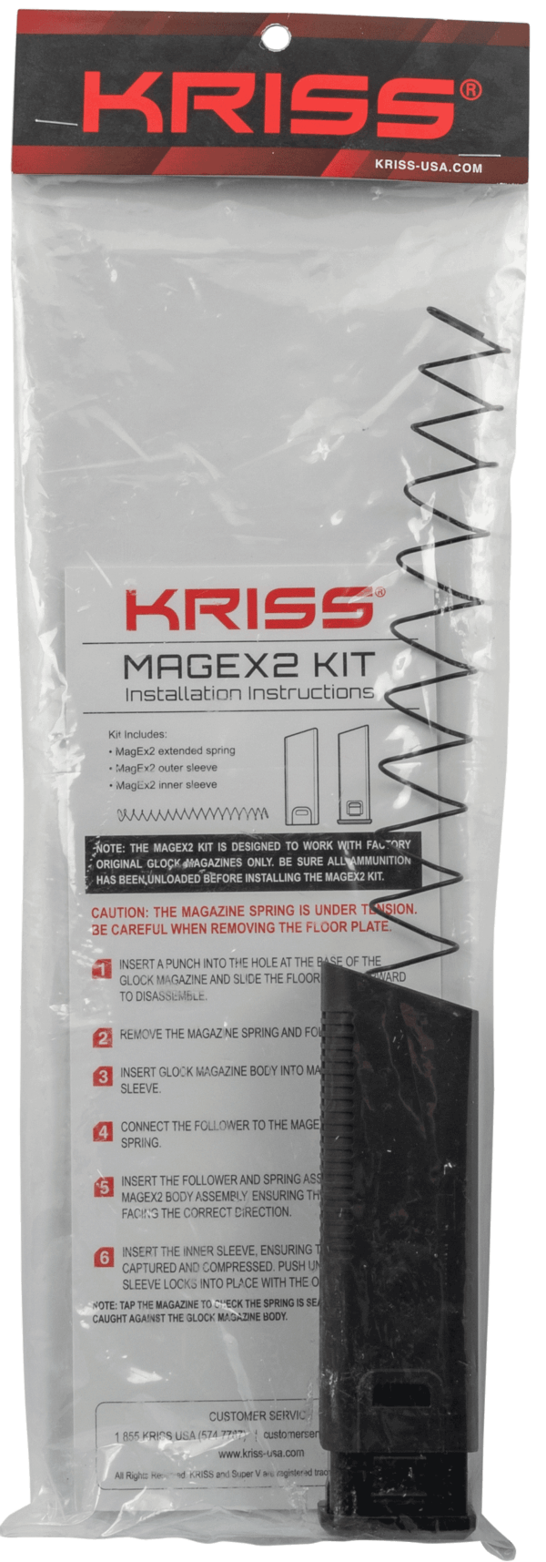 Kriss USA KVAMX2K45BL00 Mag-Ex2 Extension Kit made of Polymer with Black Finish & Adds 17 Extra Rounds for 45 ACP 13rd Glock 21 Gen3-5 Magazines (30rd Total)