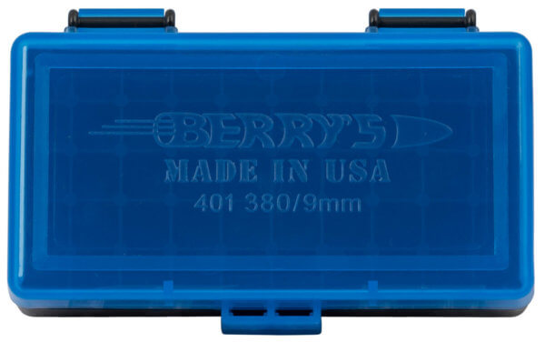 Berry’s 53852 Ammo Box 9mm Luger 380 ACP Blue/Black Polypropylene 1.26″ L x 0.40″ 50rd