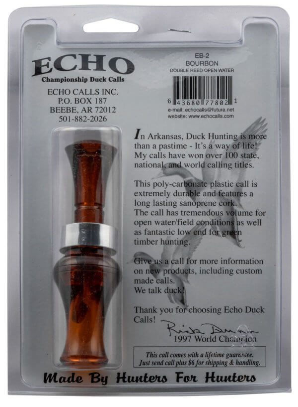 Echo Calls 77802 Open Water Open Call Double Reed Mallard Sounds Attracts Ducks Bourbon Polycarbonate