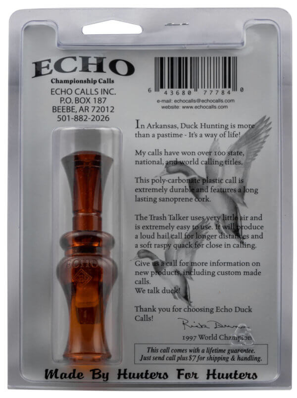 Echo Calls 77784 Trash Talker Double Reed Mallard Sounds Attracts Ducks Brown Polycarbonate