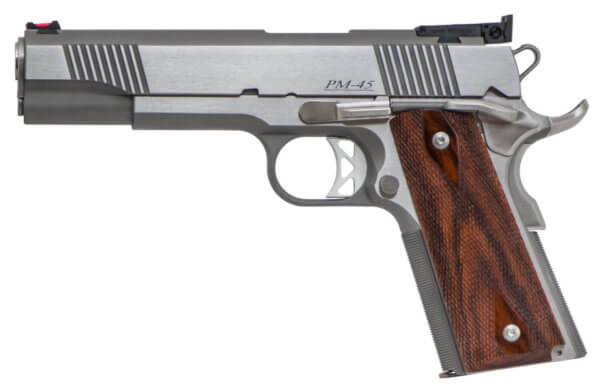 Dan Wesson 01942 Pointman Nine 9mm Luger Caliber with 5″ Barrel 9+1 Capacity Overall Stainless Steel Finish Beavertail Frame Serrated Brushed Slide & Cocobolo Grip