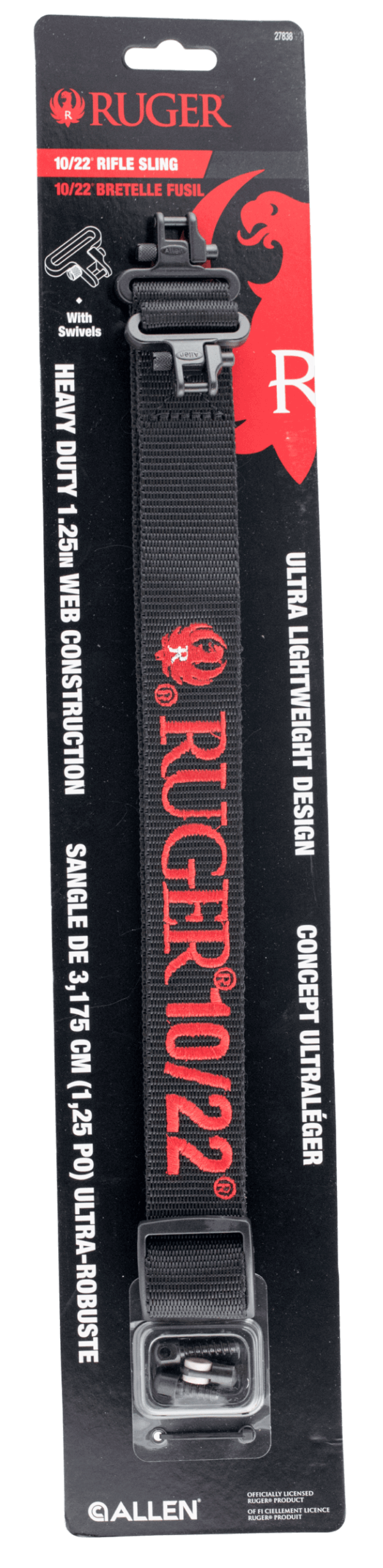 Ruger 27838 Rifle Sling 1.25″ W x 20.15″ L Adjustable Black Webbing with Red Logo & 300 lb Tested Swivels for Ruger 10/22 Rifle