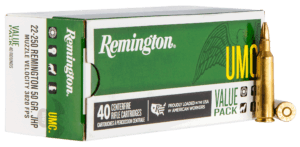 Remington Ammunition L22504B UMC 22-250 Rem 50 gr Jacketed Hollow Point (JHP) 40 Round Box