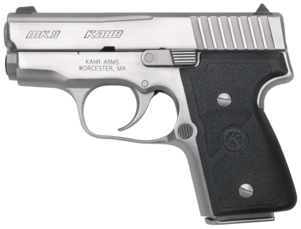 Kahr Arms M9098A MK Elite 9mm Luger Caliber with 3″ Barrel 6+1 or 7+1 Capacity Overall Polished Stainless Steel Serrated Slide & Textured Wraparound Black Nylon Grip