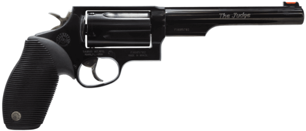 Taurus 2441061T Judge 45 Colt (LC) Caliber or 2.50″ 410 Gauge with 6.50″ Barrel 5rd Capacity Cylinder Overall Matte Black Oxide Finish Steel Black Ribber Grip & Fiber Optic Front Sight