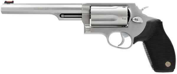 Taurus 2441069T Judge 45 Colt (LC) Caliber or 2.50″ 410 Gauge with 6.50″ Barrel 5rd Capacity Cylinder Overall Matte Finish Stainless Steel Black Ribber Grip & Fiber Optic Front Sight