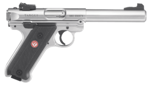 Ruger 40103 Mark IV Target 22 LR SAO 5.50″ 10+1 Black Checkered Grip Stainless Steel Frame and Slide