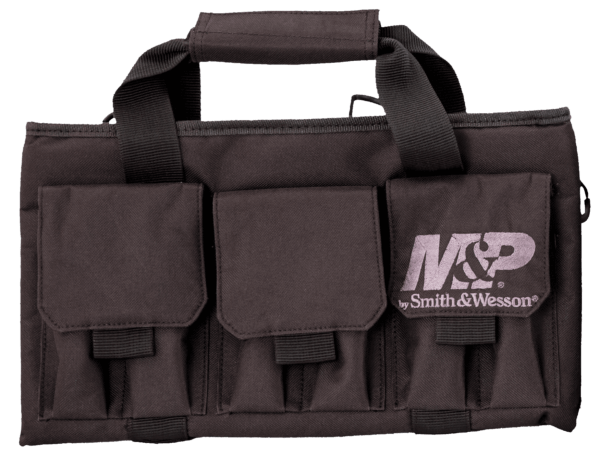 M&P Accessories 110028 Pro Tac Handgun Case made of Nylon with Black Finish  Internal Pocket  Padded Walls & Full Wraparound Carry Straps Holds 1 Handgun 14.50 W x 8″ H x 3″ D Exterior Dimensions”