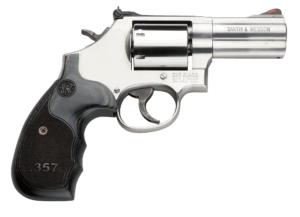 Smith & Wesson 150854 Model 686 Plus 357 Mag or 38 S&W Spl +P  Stainless Steel 5 Barrel & 7rd  Cylinder  Satin Stainless Steel L-Frame  Black/Silver Custom Wood Grip  Red Ramp Front/White Outline Rear Sights  Internal Lock”