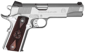 Springfield Armory PX9151LCA 1911 Loaded *CA Compliant 45 ACP 7+1 5″ Barrel Stainless Steel Frame w/Beavertail Serrated Slide Crossed Cannon Cocobolo Grip