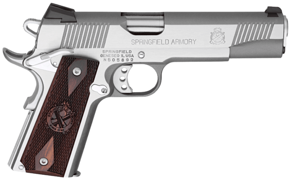 Springfield Armory PX9151LCA 1911 Loaded *CA Compliant 45 ACP 7+1 5″ Barrel Stainless Steel Frame w/Beavertail Serrated Slide Crossed Cannon Cocobolo Grip