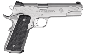 Springfield Armory PI9132LCA 1911 Loaded Target *CA Compliant 45 ACP 5″ 7+1 Stainless Steel Frame Stainless Steel with Front & Rear Serrations Slide Crossed Cannon Cocobolo Grip with Adjustable Sights