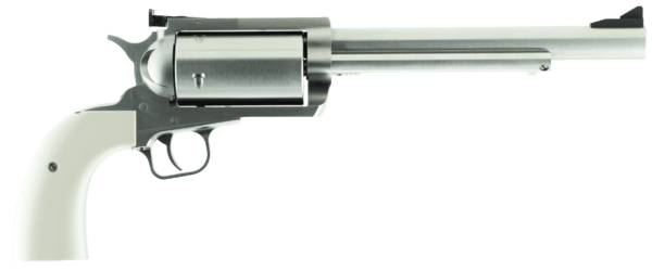 Magnum Research BFR45707B BFR Long Cylinder SAO 45-70 Gov Caliber with 7.50″ Barrel 5rd Capacity Cylinder Overall Brushed Stainless Steel Finish & Bisley White Laminate Grip