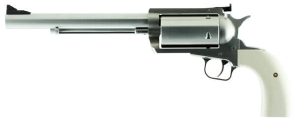 Magnum Research BFR45707B BFR Long Cylinder SAO 45-70 Gov Caliber with 7.50″ Barrel 5rd Capacity Cylinder Overall Brushed Stainless Steel Finish & Bisley White Laminate Grip