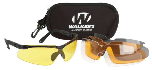 Walker’s GWPASG4L2 Sport Glasses Combo Kit Adult Clear Lens Smoke Gray Lens Amber Lens Yellow Lens Polycarbonate Black Frame