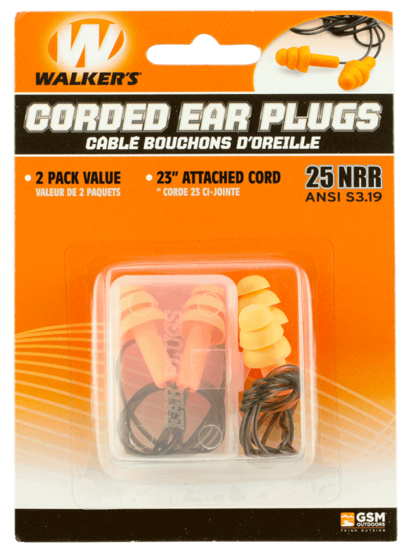 Walker’s GWPNWPAS Retractable Ear Plugs Passive 31 db Behind The Head Black Adult