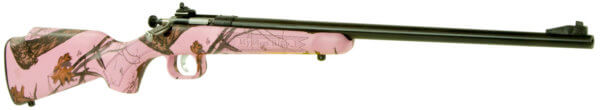 Crickett KSA2161 Youth 22 LR 1rd 16.12″ Blued Barrel & Receiver Fixed Front/Adjustable Rear Peep Sights Mossy Oak Pink Blaze Synthetic Stock w/11.5″ LOP Rebounding Firing Pin Safety
